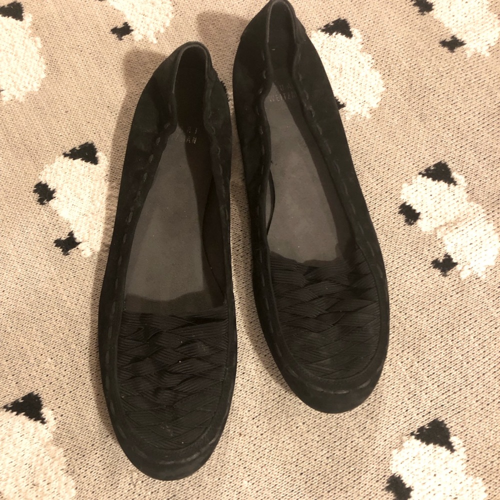 STUART WEITZMAN Black Nubuck Leather Modern Woven Moccasins 8N